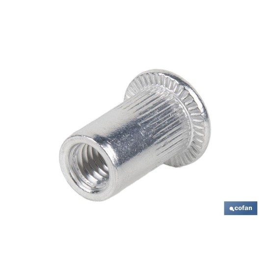 TUERCAS REMACHABLES CILÍNDRICAS RANURADAS FONDO ABIERTO CABEZA ANCHA ALUMINIO M3 X 10