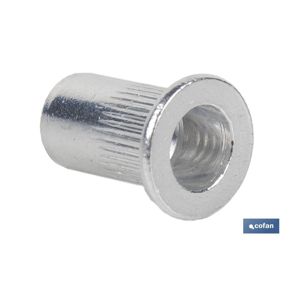 TUERCAS REMACHABLES CILÍNDRICAS RANURADAS FONDO ABIERTO CABEZA ANCHA ALUMINIO M6 X 14,5