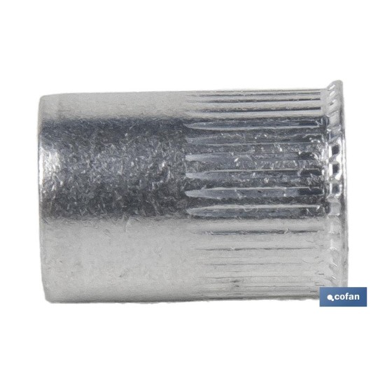 TUERCAS REMACHABLES CILÍNDRICAS RANURADAS FONDO ABIERTO CABEZA REDUCIDA ALUMINIO M4 X 10