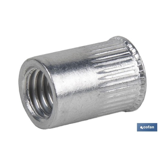 TUERCAS REMACHABLES CILÍNDRICAS RANURADAS FONDO ABIERTO CABEZA REDUCIDA ALUMINIO M6 X 14