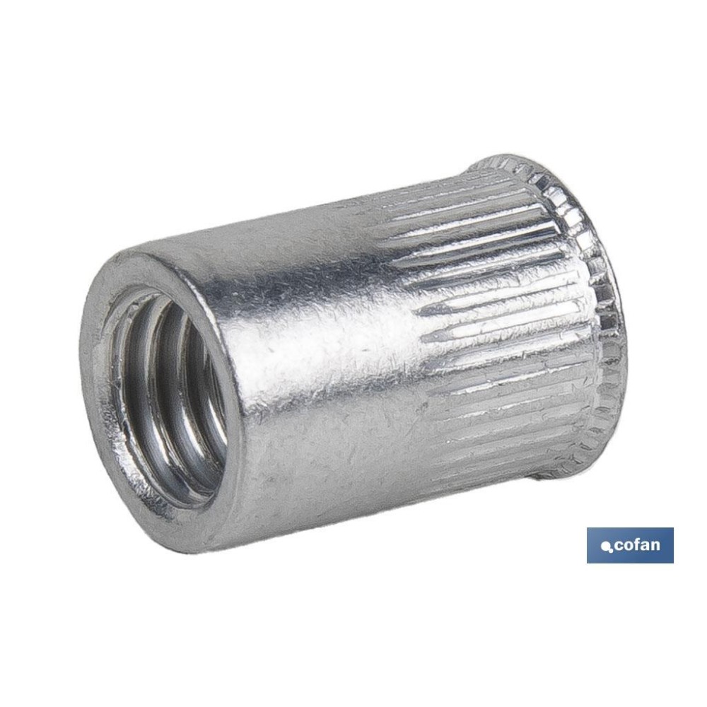 TUERCAS REMACHABLES CILÍNDRICAS RANURADAS FONDO ABIERTO CABEZA REDUCIDA ALUMINIO M6 X 14