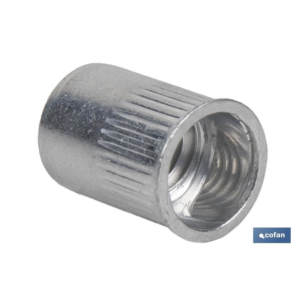 TUERCAS REMACHABLES CILÍNDRICAS RANURADAS FONDO ABIERTO CABEZA REDUCIDA ALUMINIO M6 X 14