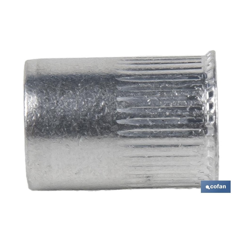 TUERCAS REMACHABLES CILÍNDRICAS RANURADAS FONDO ABIERTO CABEZA REDUCIDA ALUMINIO M8 X 15,5