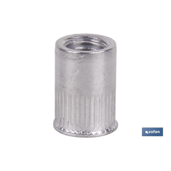 TUERCAS REMACHABLES CILÍNDRICAS RANURADAS FONDO ABIERTO CABEZA REDUCIDA ALUMINIO M10 X 19,5