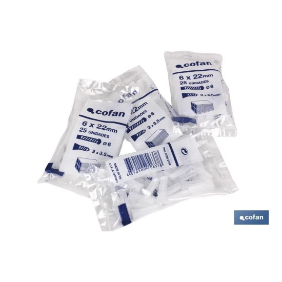 BOLSA 25 UDS TACO DE PLÁSTICO 6 MM VENTA UNITARIA