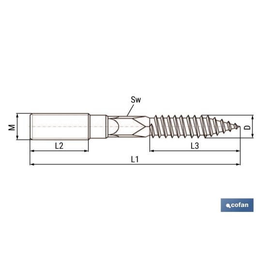 ESPARRAGO DOBLE ROSCA CINCADO HUELLA TORX M6X80