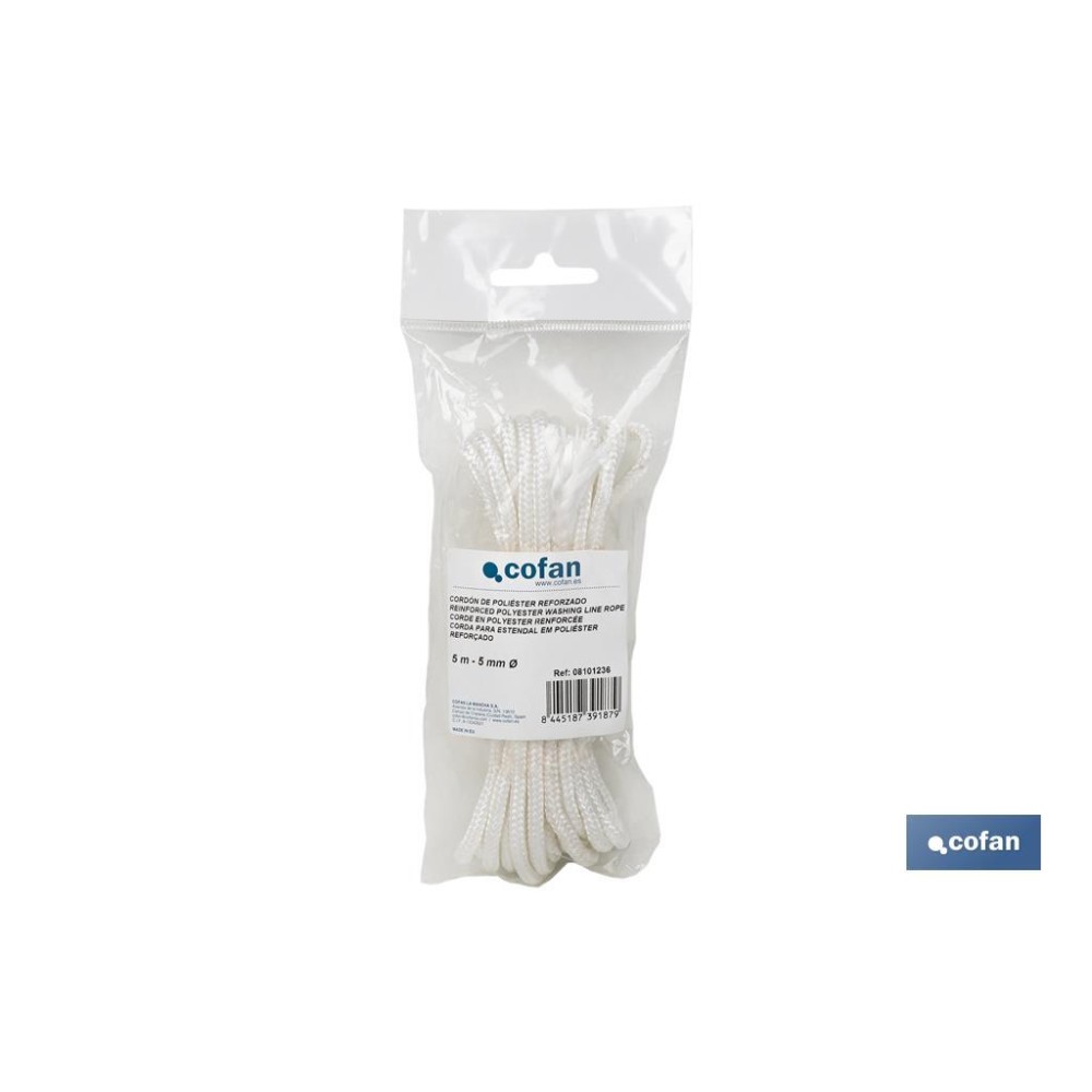 MADEJA CORDÓN POLIÉSTER REFORZADO 5 MM 5 M BLANCO