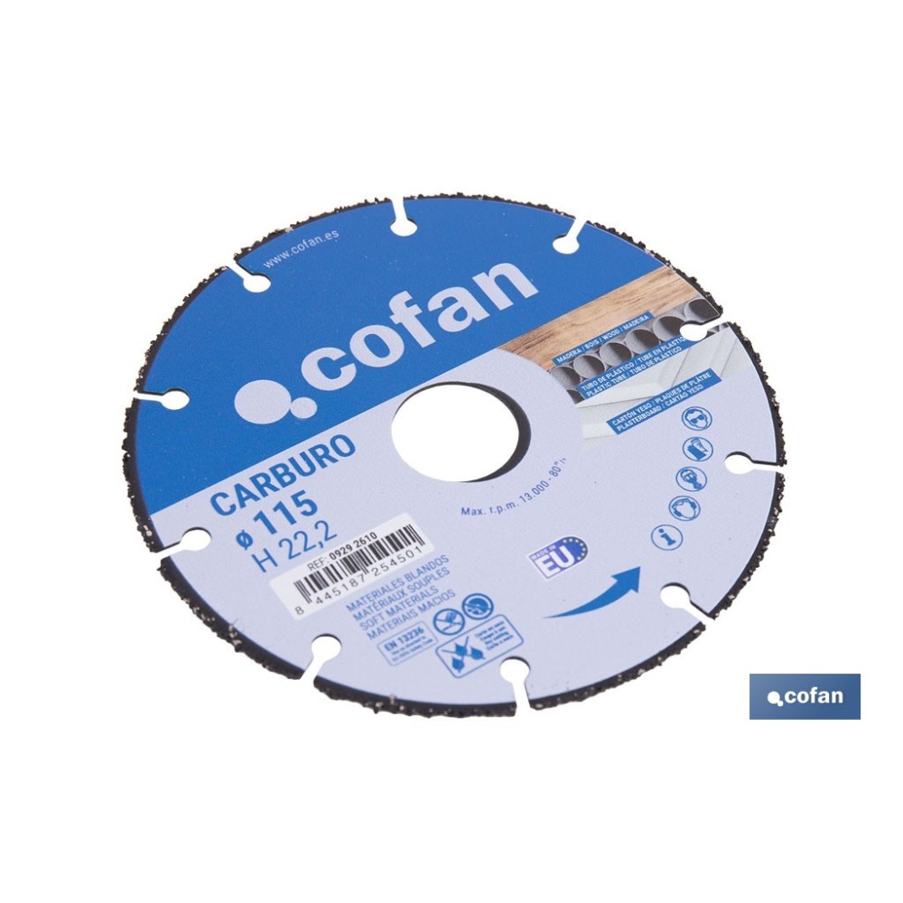 DISCO ESPECIAL DE CARBURO PARA MATERIALES BLANDOS Ø115X1 MM