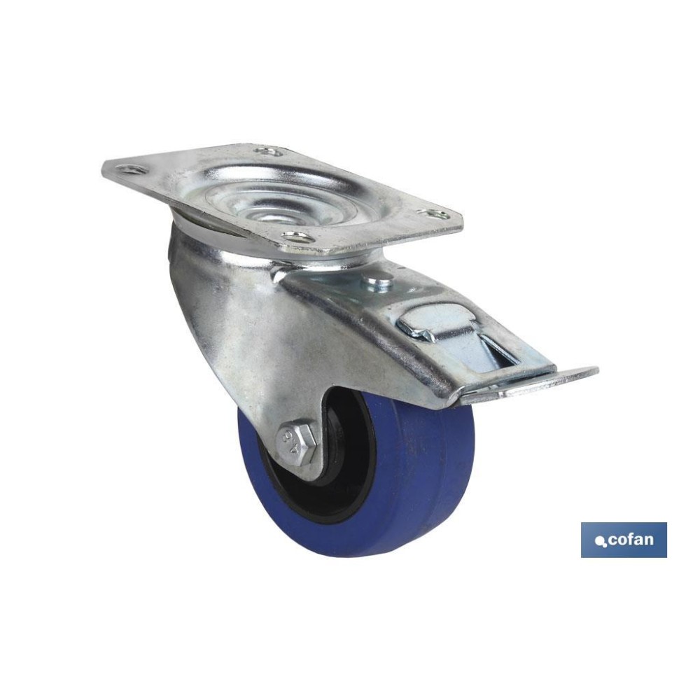 RUEDA GOMA AZUL PLACA/FRENO Ø125X38MM
