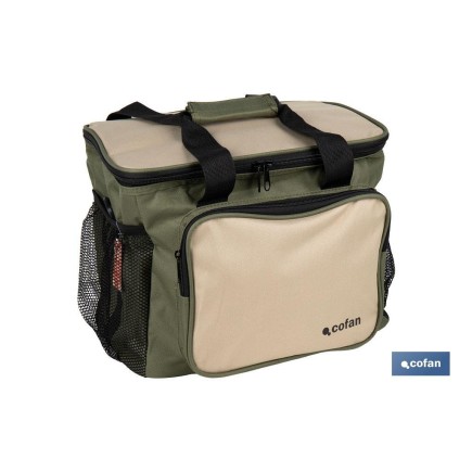 NEVERA TEXTIL PORTÁTIL MULTIBOLSILLOS COLOR VERDE/BEIGE 35 L
