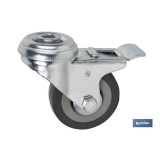 RUEDA DE GOMA GRIS CON AGUJERO PASANTE Y FRENO Ø75 X 22 MM Venta unitaria