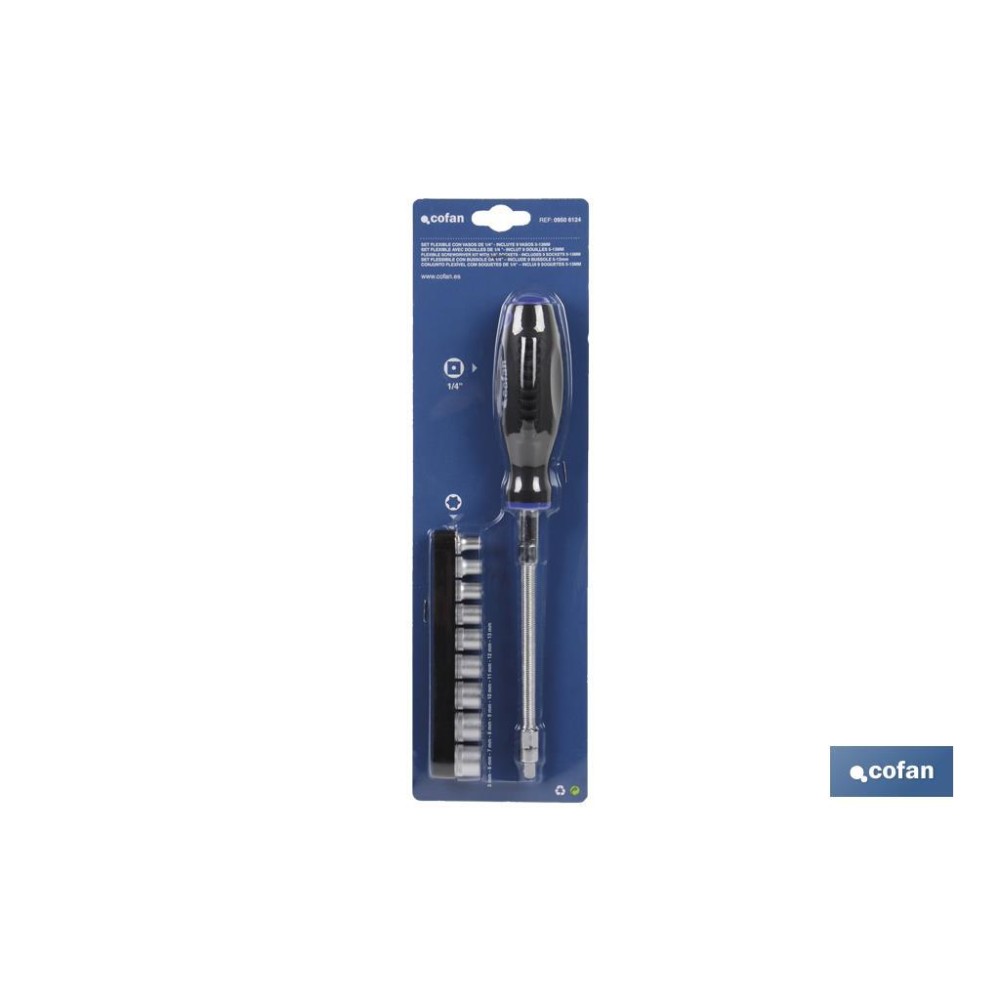 SET DESTORNILLADOR FLEX. + 9 VASOS 1/4 (5-13MM.)