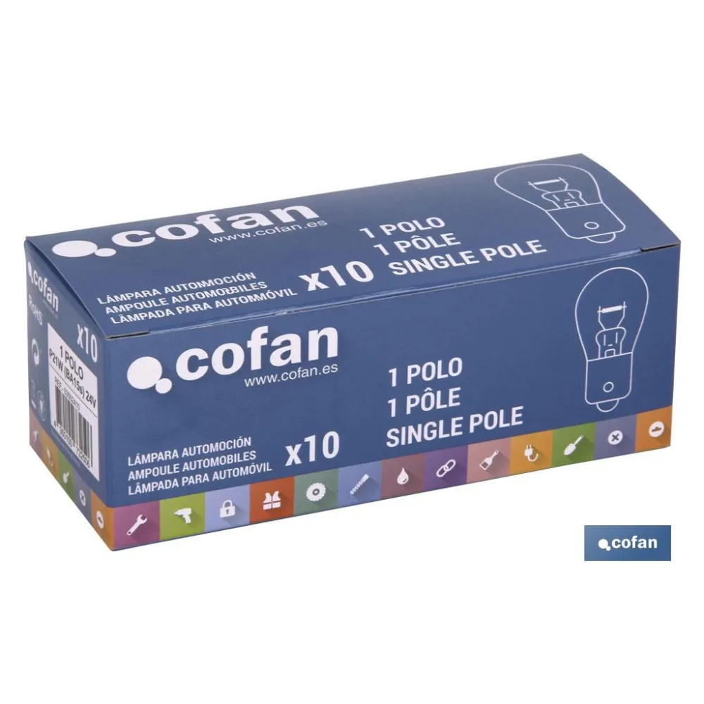 Comprar LÁMPARA COFAN 1 POLO P21W (BA15s) 2 Cofan | almacendeferreteriacor.es