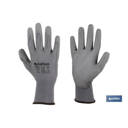 GUANTE 100%  POLIEST. IMPREG. PU GRIS T-7