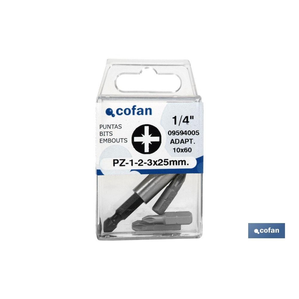 SURTIDO PUNTAS 1/4 PZ-1-2-3X25 + ADAPTADOR