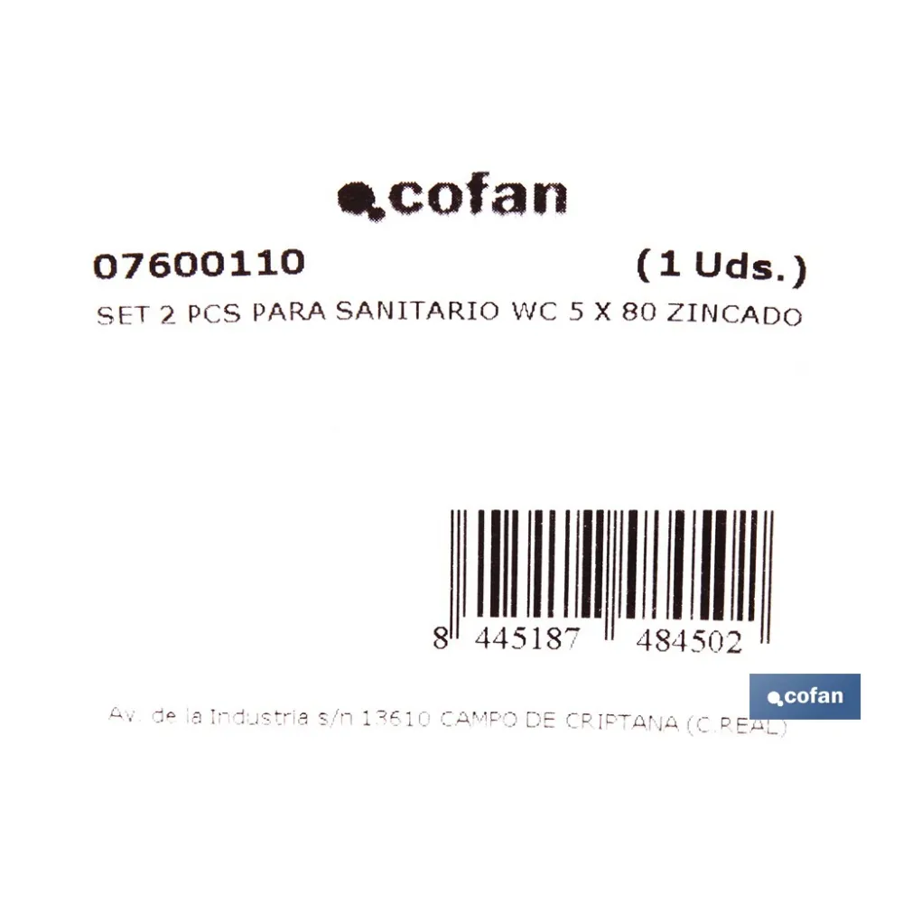 Comprar SET 2 PCS PARA SANITARIO WC 5 X 80  Cofan | almacendeferreteriacor.es