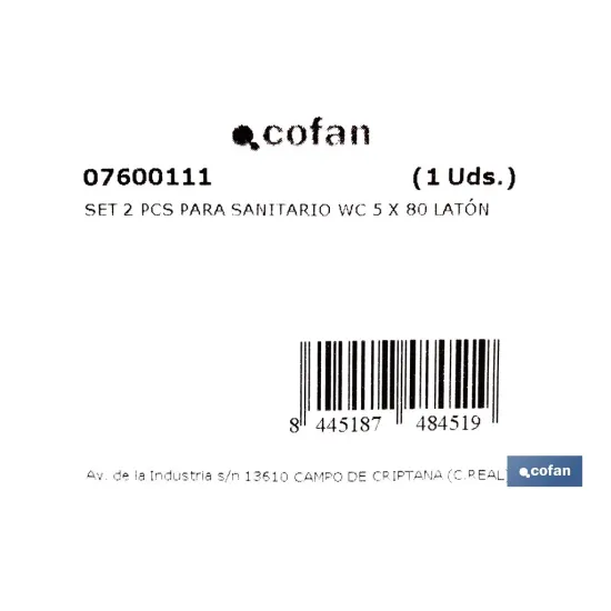 Comprar SET 2 PCS PARA SANITARIO WC 5 X 80  Cofan | almacendeferreteriacor.es