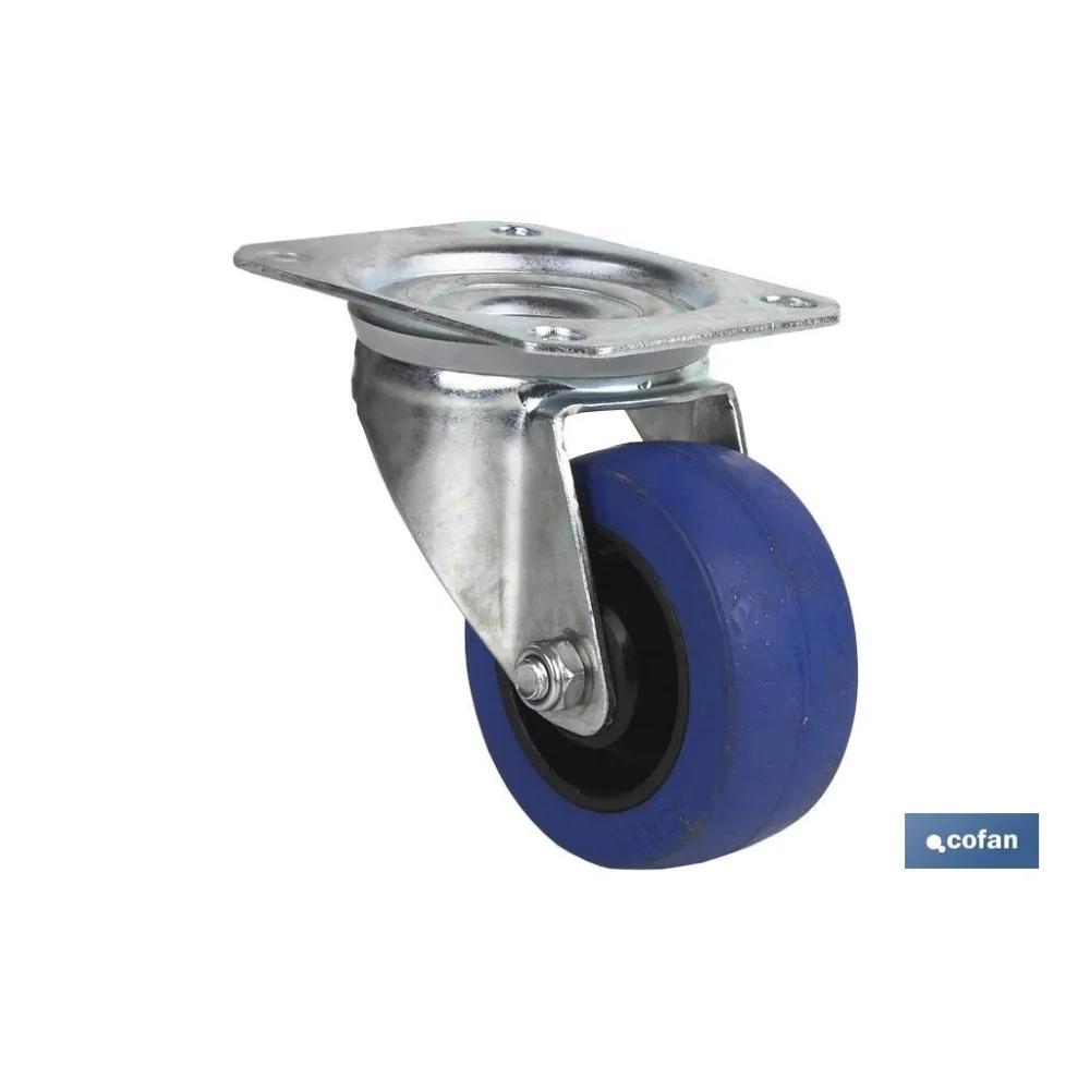 Comprar RUEDA GOMA AZUL PLACA Ø100X35MM (PA Cofan | almacendeferreteriacor.es