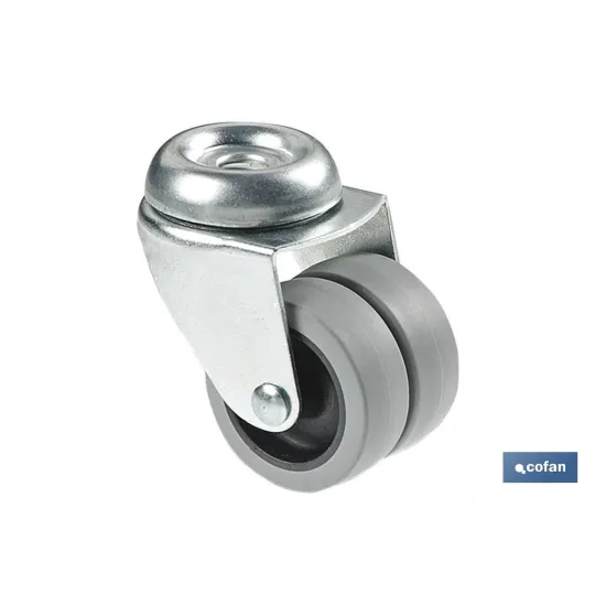 Comprar RUEDA DOBLE POLIPROPILENO PASANTE Ø Cofan | almacendeferreteriacor.es