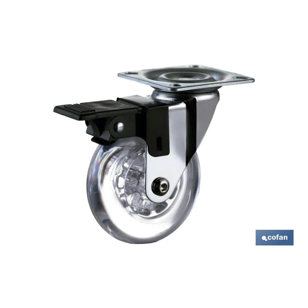Comprar RUEDA TRANSP/CROMADO PLACA/FRENO PU Cofan | almacendeferreteriacor.es