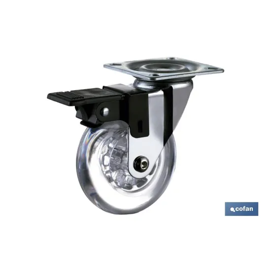 Comprar RUEDA TRANSP/CROMADO PLACA/FRENO PU Cofan | almacendeferreteriacor.es