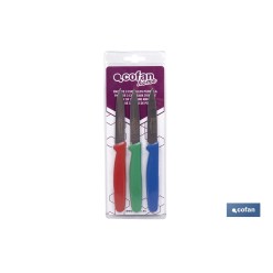 PACK DE 3 CUCHILLOS PUNTILLA COLOR ROJO VERDE AZUL 8.5 CM