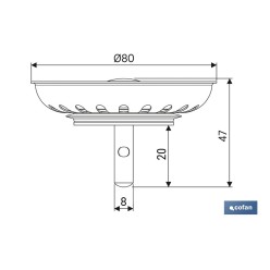 REJILLA FILTRO CESTA DESAGÜE PASADOR METALICO Ø80 MM