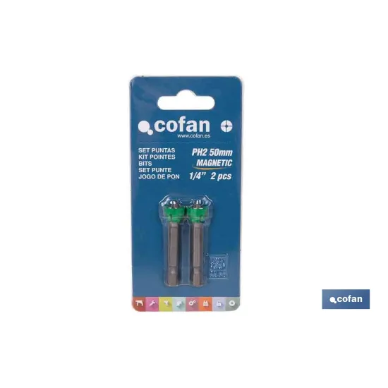 Comprar SET 2 PUNTAS 1/4 C/MAGNETISMO PH-2  Cofan | almacendeferreteriacor.es