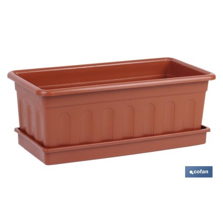JARDINERA MARRON  MODELO AZAHAR 40 X 20 X 15.5 + PLATO 38 X 16.6 CM venta unitaria