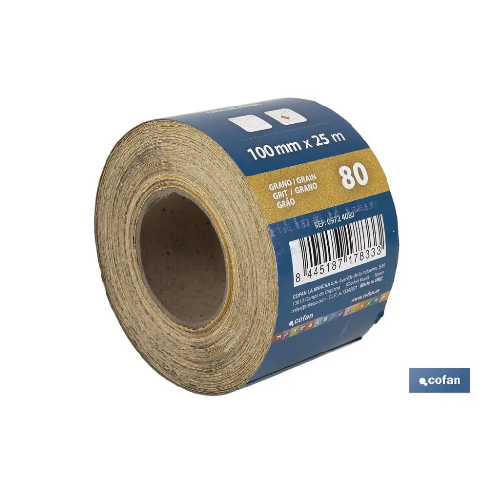 Comprar ROLLO LIJA DE PAPEL 100 X 25 M. G.8 Cofan | almacendeferreteriacor.es