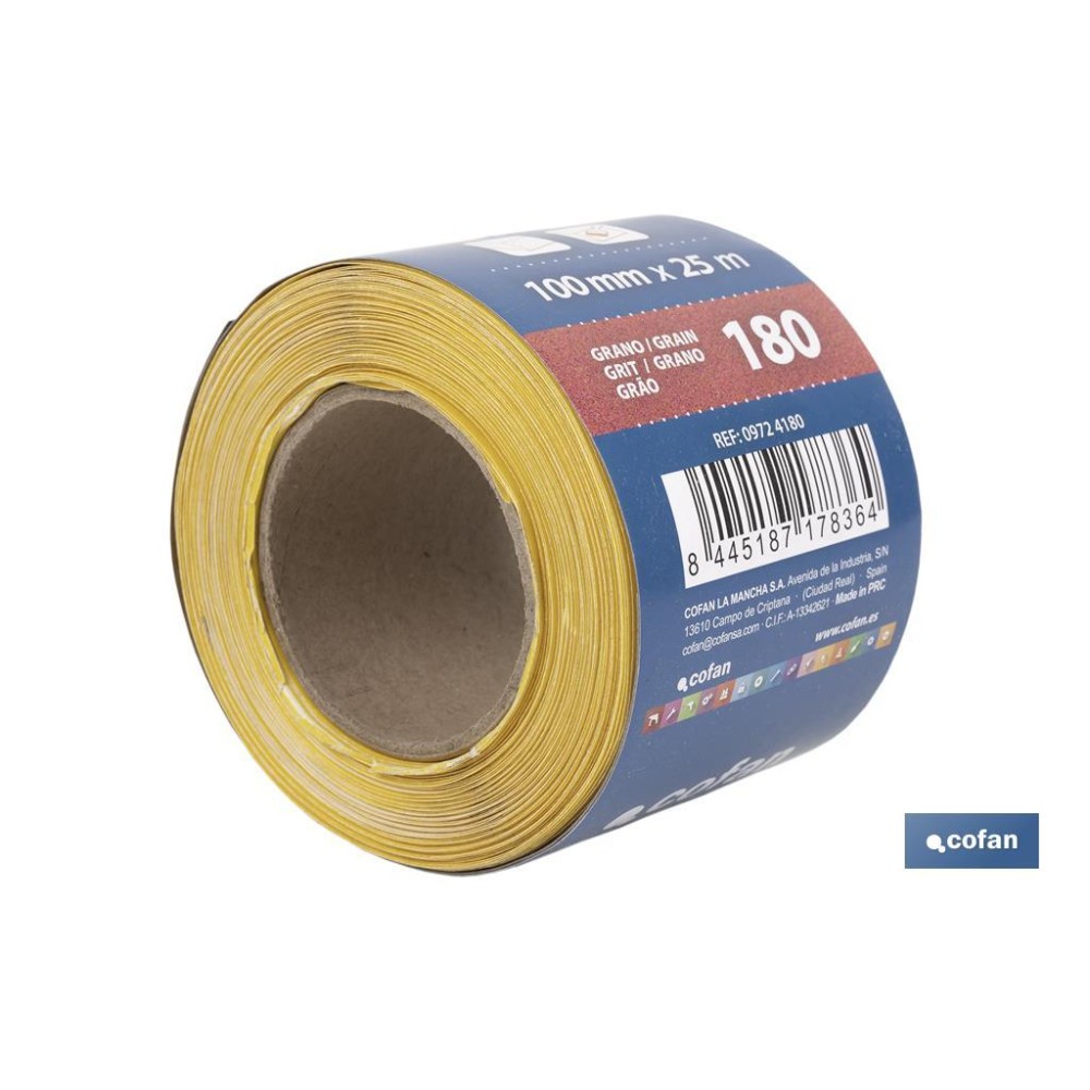 ROLLO LIJA DE PAPEL 100 X 25 M. G.180