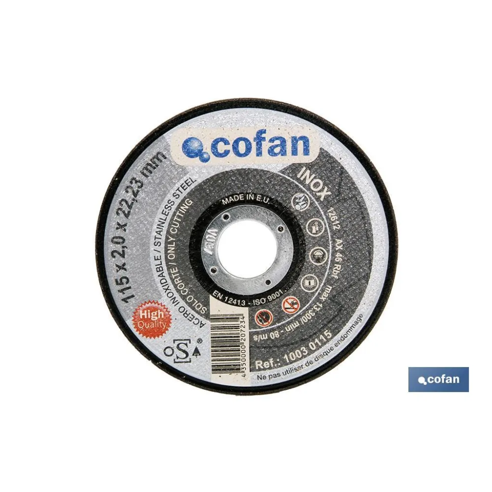 Comprar DISCO CORTE - 125X2,0X22,23 INOX PR Cofan | almacendeferreteriacor.es