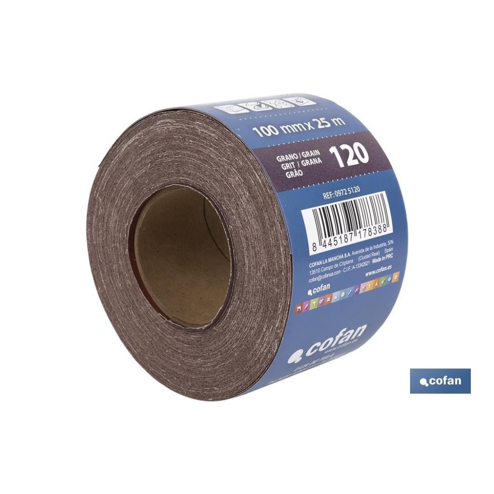 ROLLO LIJA TELA UNIVERSAL 100 X 25 M. G.120