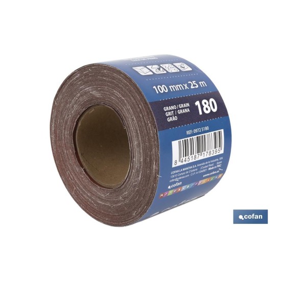 ROLLO LIJA TELA UNIVERSAL 100 X 25 M. G.180
