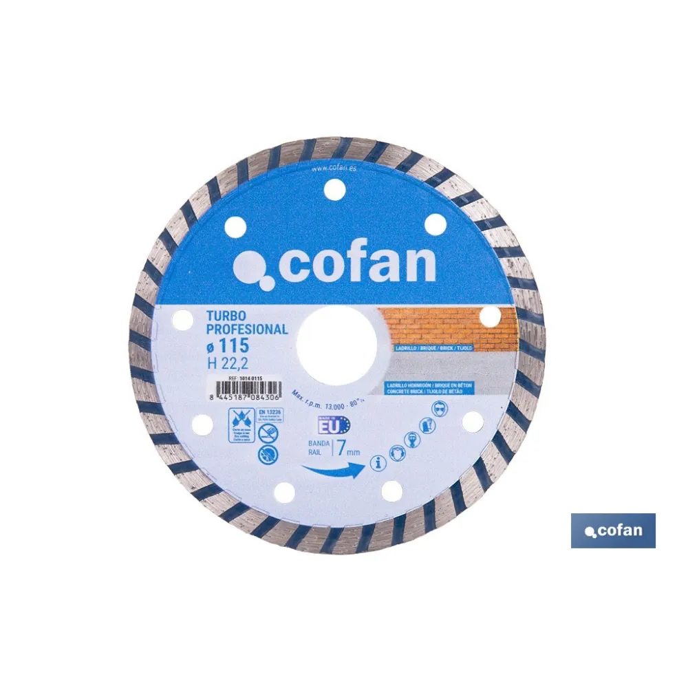Comprar DISCO DIAM.TURBO PROFESIONAL 115MM. Cofan | almacendeferreteriacor.es