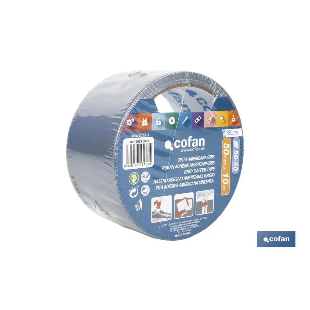 Comprar CINTA AMERICANA GRIS 180 MICRAS 50  Cofan | almacendeferreteriacor.es