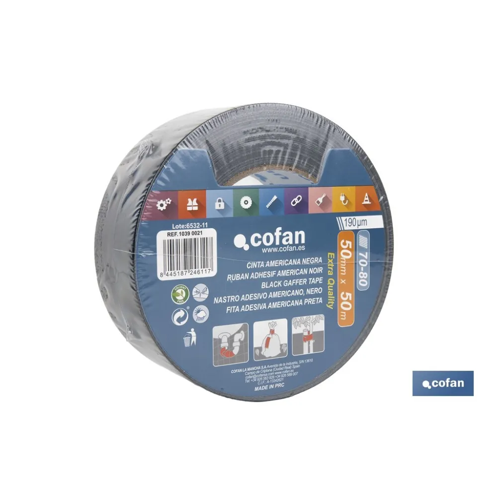 Comprar CINTA AMERICANA NEGRA 190 MICRAS 50 Cofan | almacendeferreteriacor.es