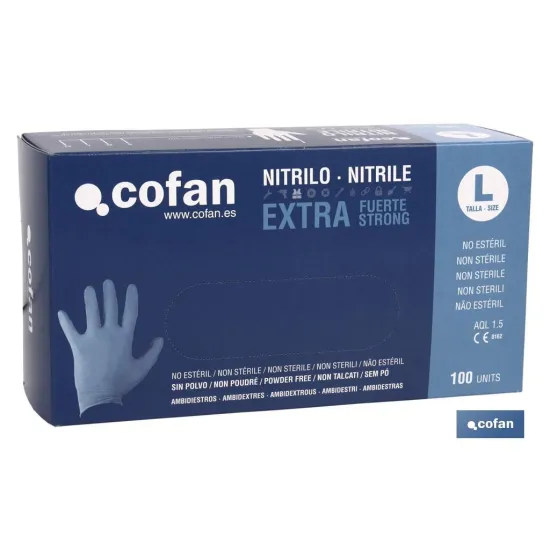 Comprar CAJA 100 UDS. GUANTES NITRILO EXTRA Cofan | almacendeferreteriacor.es