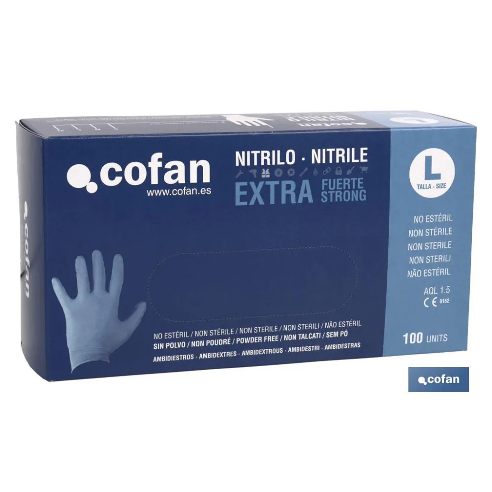 Comprar CAJA 100 UDS. GUANTES NITRILO EXTRA Cofan | almacendeferreteriacor.es