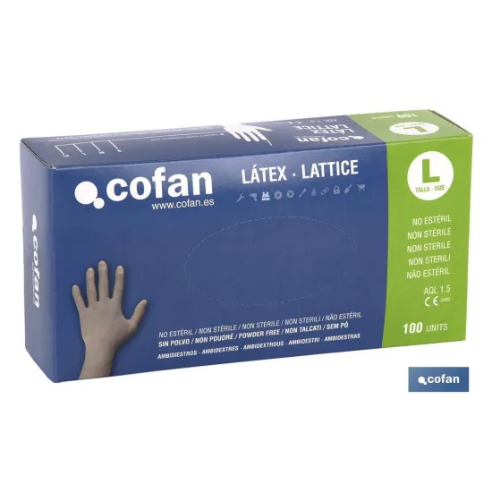 Comprar CAJA 100 UDS. GUANTE LATEX SIN POLV Cofan | almacendeferreteriacor.es
