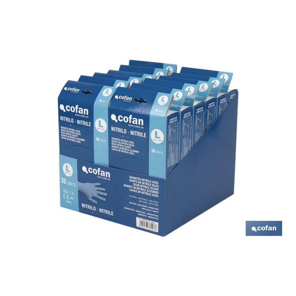 Comprar CAJA 30 UNDS. GUANTES NITRILO T-L ( Cofan | almacendeferreteriacor.es