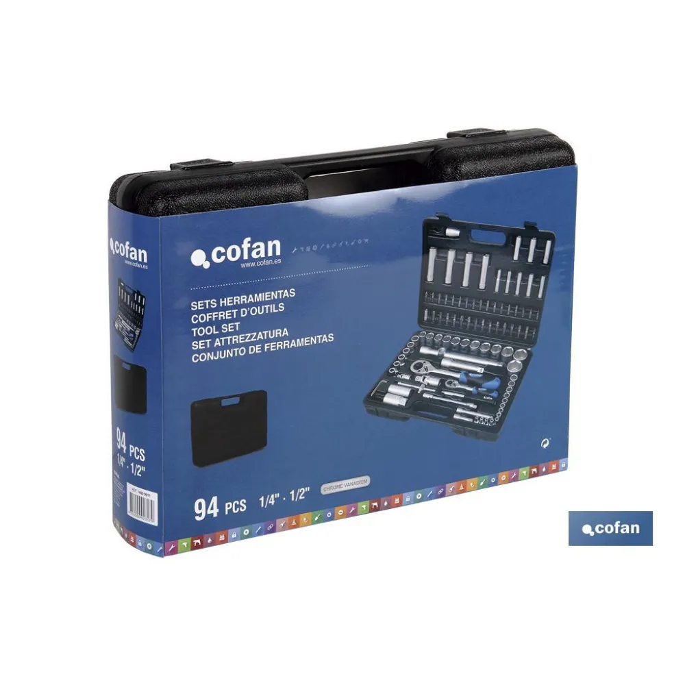 Comprar MALETÍN 94 PCS STANDARD 1/4 Y 1/2 ( Cofan | almacendeferreteriacor.es