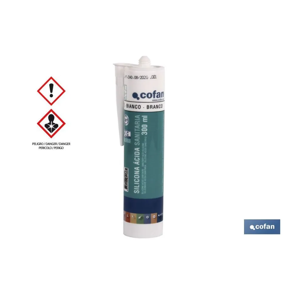Comprar SILICONA ÁCIDA SANITARIA 300 ML BLA Cofan | almacendeferreteriacor.es