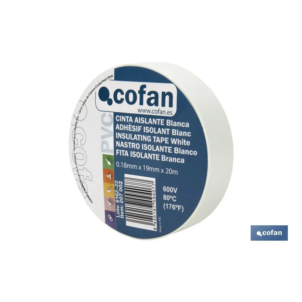 Comprar CINTA AISLANTE 180 Micras BLANCA 19 Cofan | almacendeferreteriacor.es