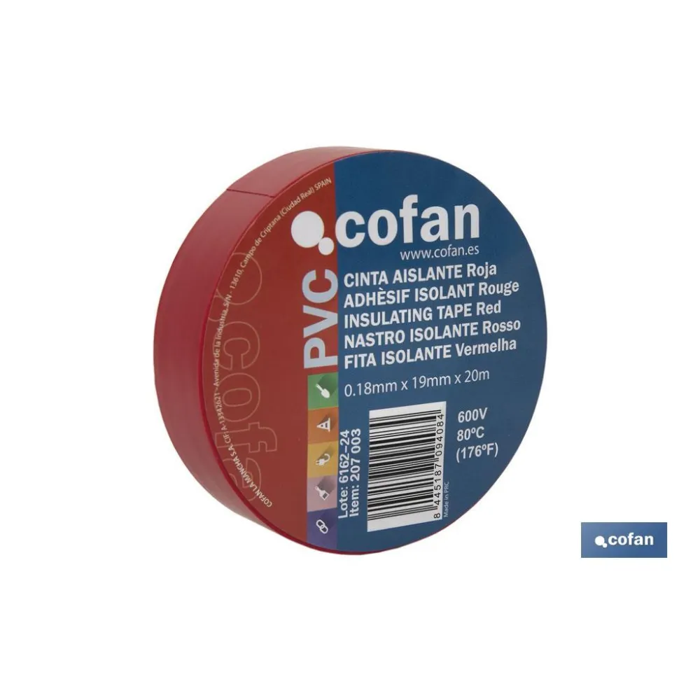 Comprar CINTA AISLANTE 180 Micras ROJA 19mm Cofan | almacendeferreteriacor.es