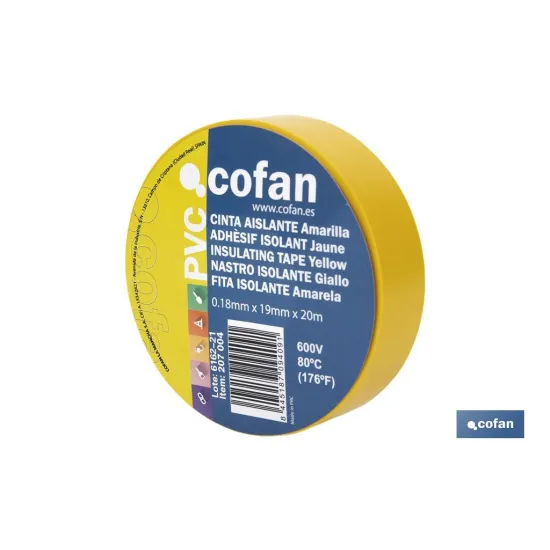 Comprar CINTA AISLANTE 180 Micras AMARILLA  Cofan | almacendeferreteriacor.es