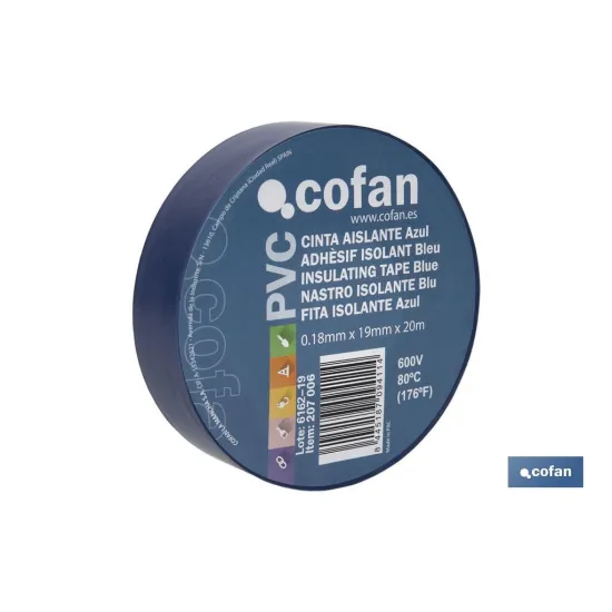Comprar CINTA AISLANTE 180 Micras AZUL 19mm Cofan | almacendeferreteriacor.es