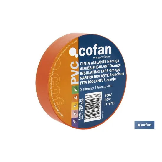 Comprar CINTA AISLANTE 180 Micras NARANJA 1 Cofan | almacendeferreteriacor.es