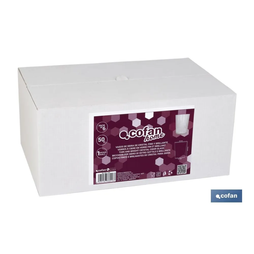 Comprar PACK 6 VASOS DE SIDRA CRISTAL FINO  Cofan | almacendeferreteriacor.es