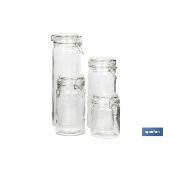 Comprar SET 4  FRASCOS CRISTAL+ CLIP ACERO  Cofan | almacendeferreteriacor.es